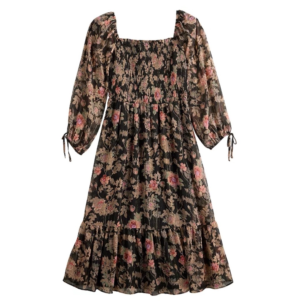 Lauren Conrad Smocked Bodice Midi Floral Dress